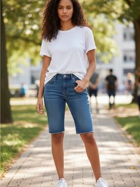 Levi's Women’s Signature Mid-Rise Blue Denim Bermuda Shorts Size 18 -W34